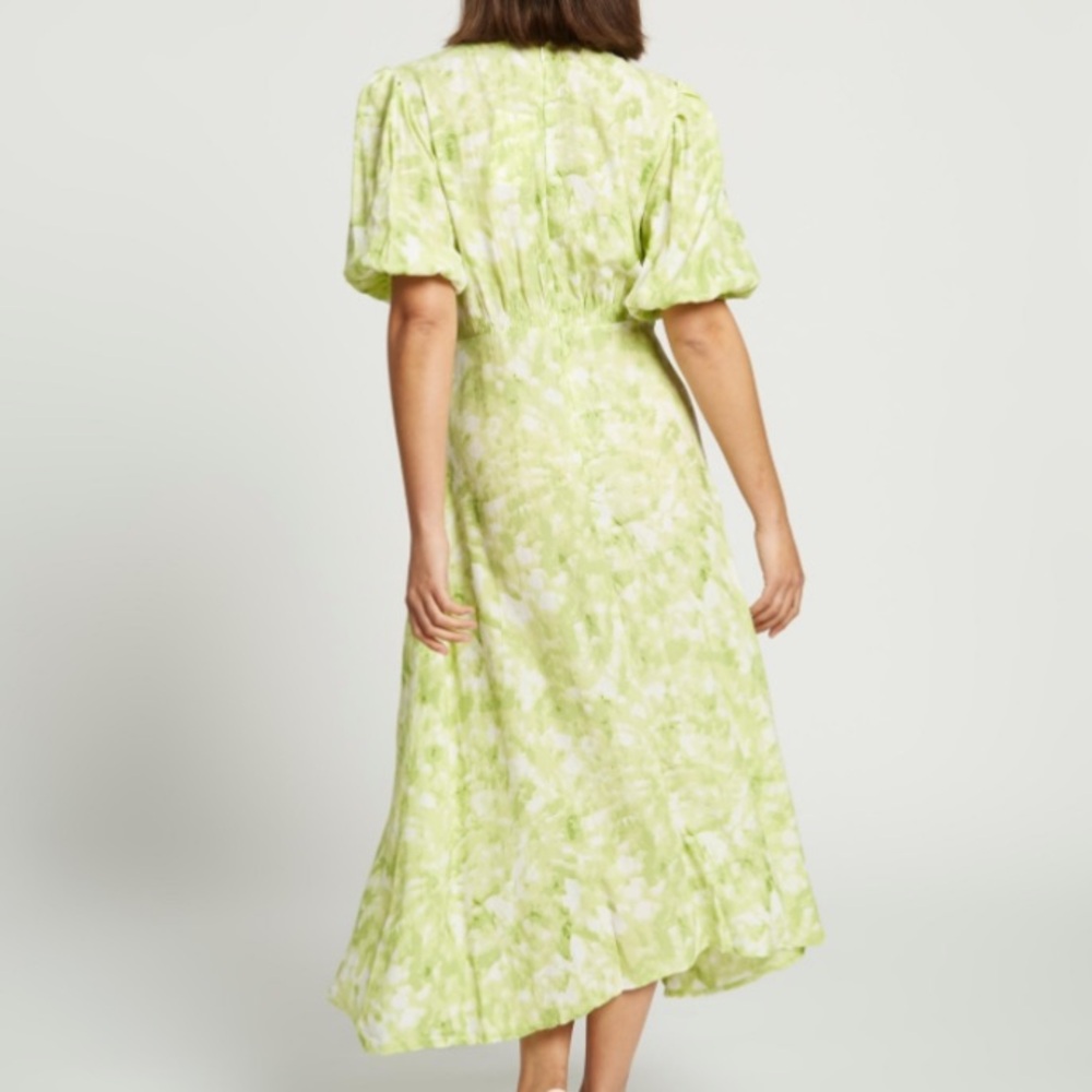 Faithfull The Brand Vittoria Mini Dress Roos Tie Dye Lime Puff Slv Sz 8 - Picture 12 of 17